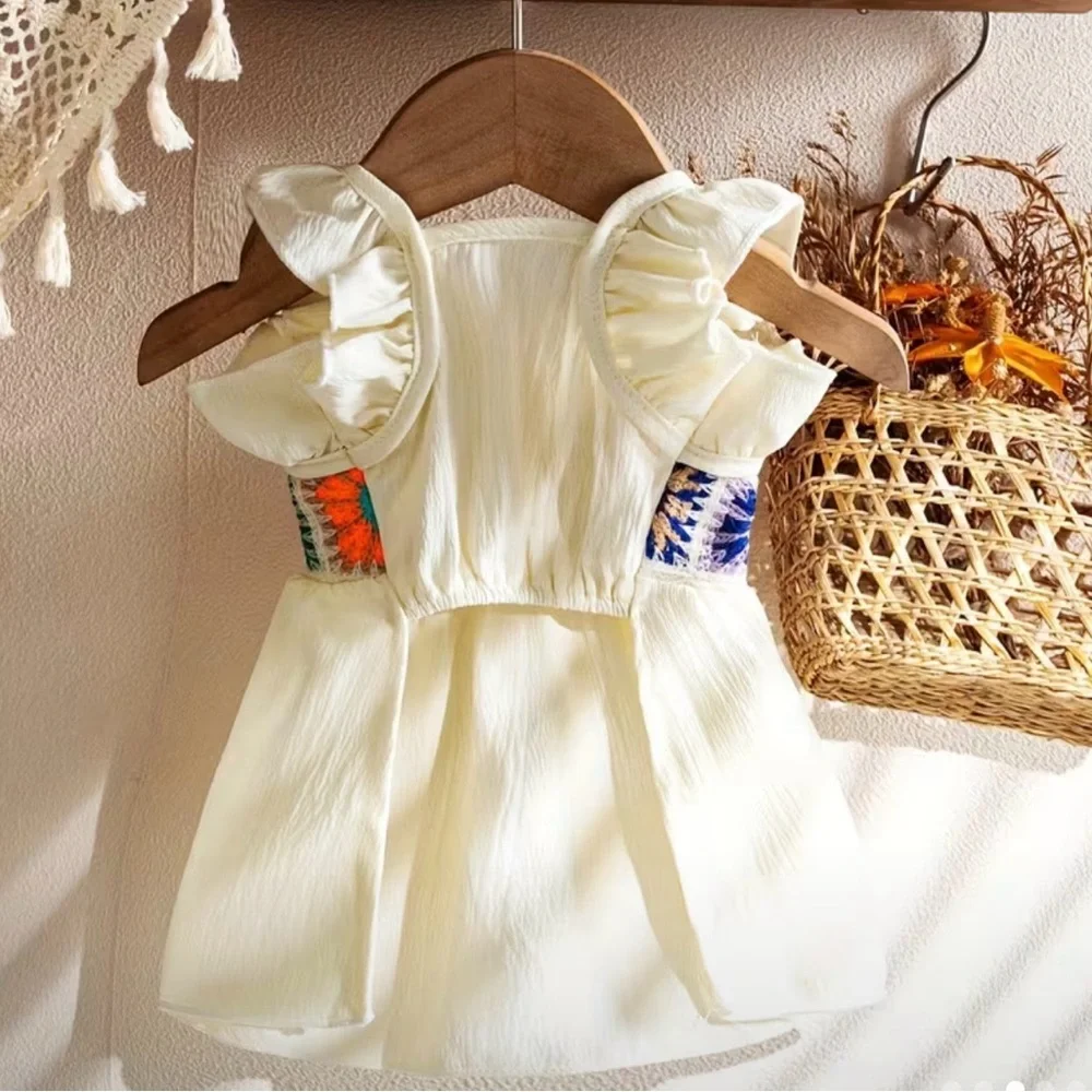 Pet Dog or Cat Sun Floral Summer Dress with Multicolor Crochet Band